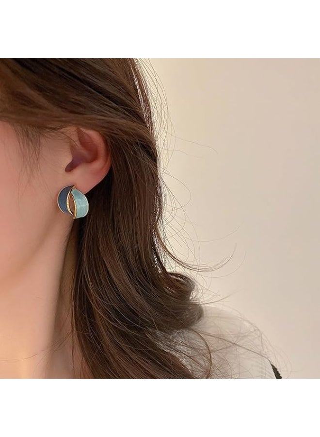 Ucanbe Style 77 Blue Curved Enamel Stud Earrings | S925 Sterling Silver Needle | Minimalist & Elegant for Women - Image 4